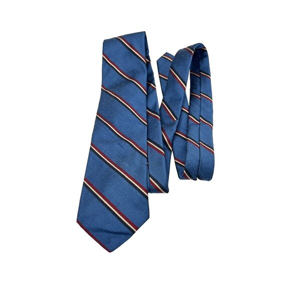 Robert Talbott Silk Tie Red Barn Blue Background Red White Blue Stripe Hand Sewn - Picture 2 of 7